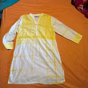 Fabindia cotton boys size large Kurta yellow and white print